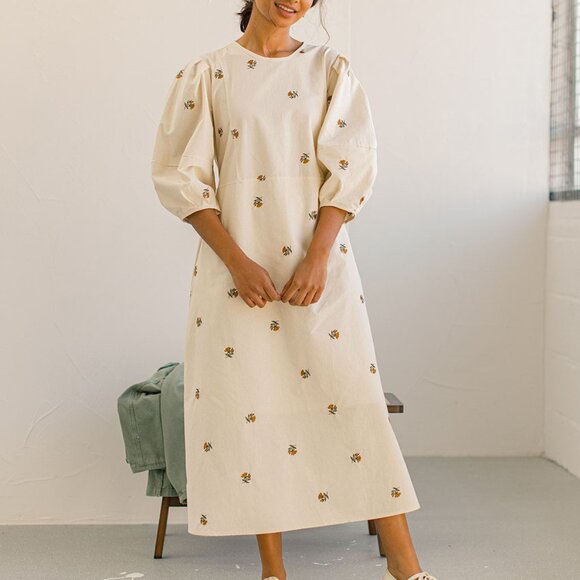 Embroidered Floral Dress, Ivory - Picture 1 of 10